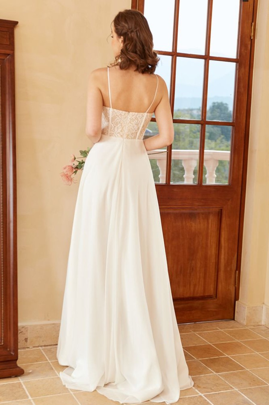 Homrain Beautiful A Line Spaghetti Straps Wedding Dress With Appliques | Beach Wedding Dresses