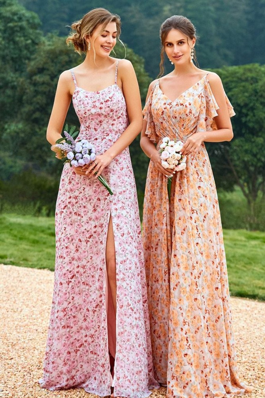 Homrain Floral Print Orange Bridesmaid Dress | Boho Bridesmaid Dresses