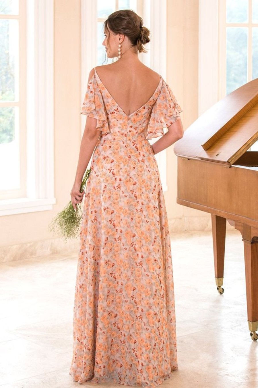 Homrain Floral Print Orange Bridesmaid Dress | Boho Bridesmaid Dresses