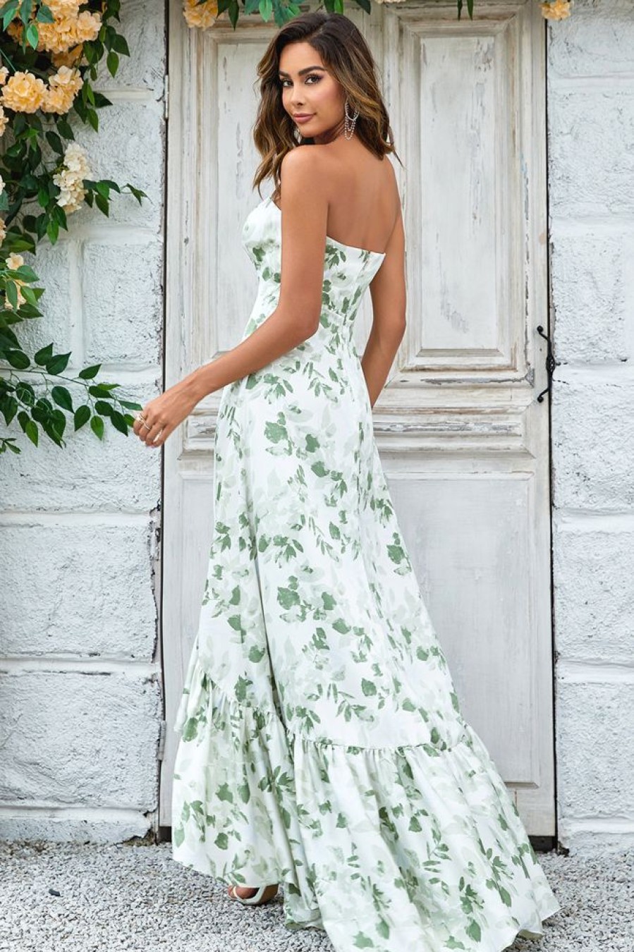 Homrain Asymmetrical Printed Long Wedding Party Dress With Strapless | Bridesmaid Dresses 2024