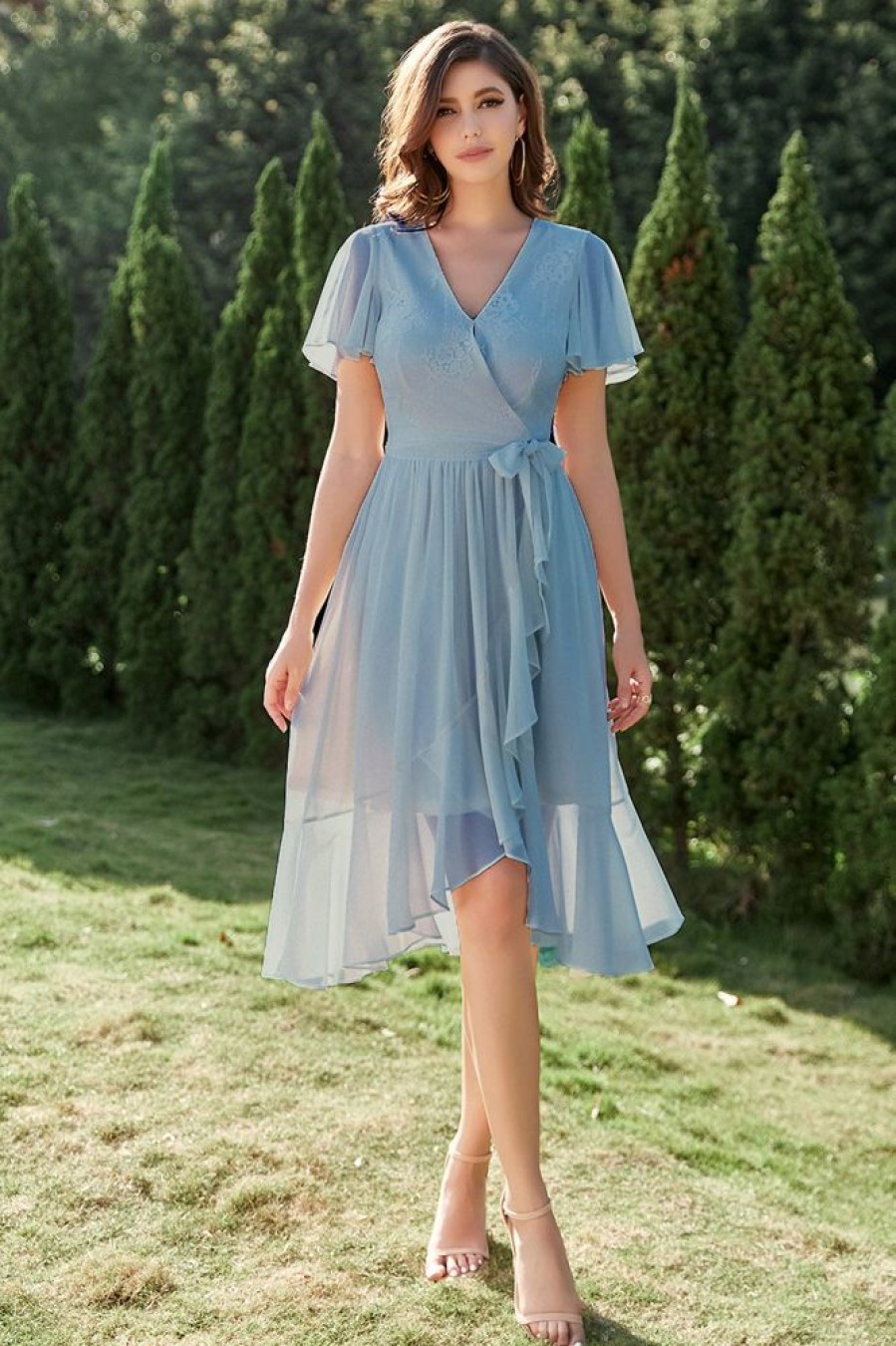 Homrain Chiffon Wrap Cocktail Dress | Bridesmaid Dress Under 100