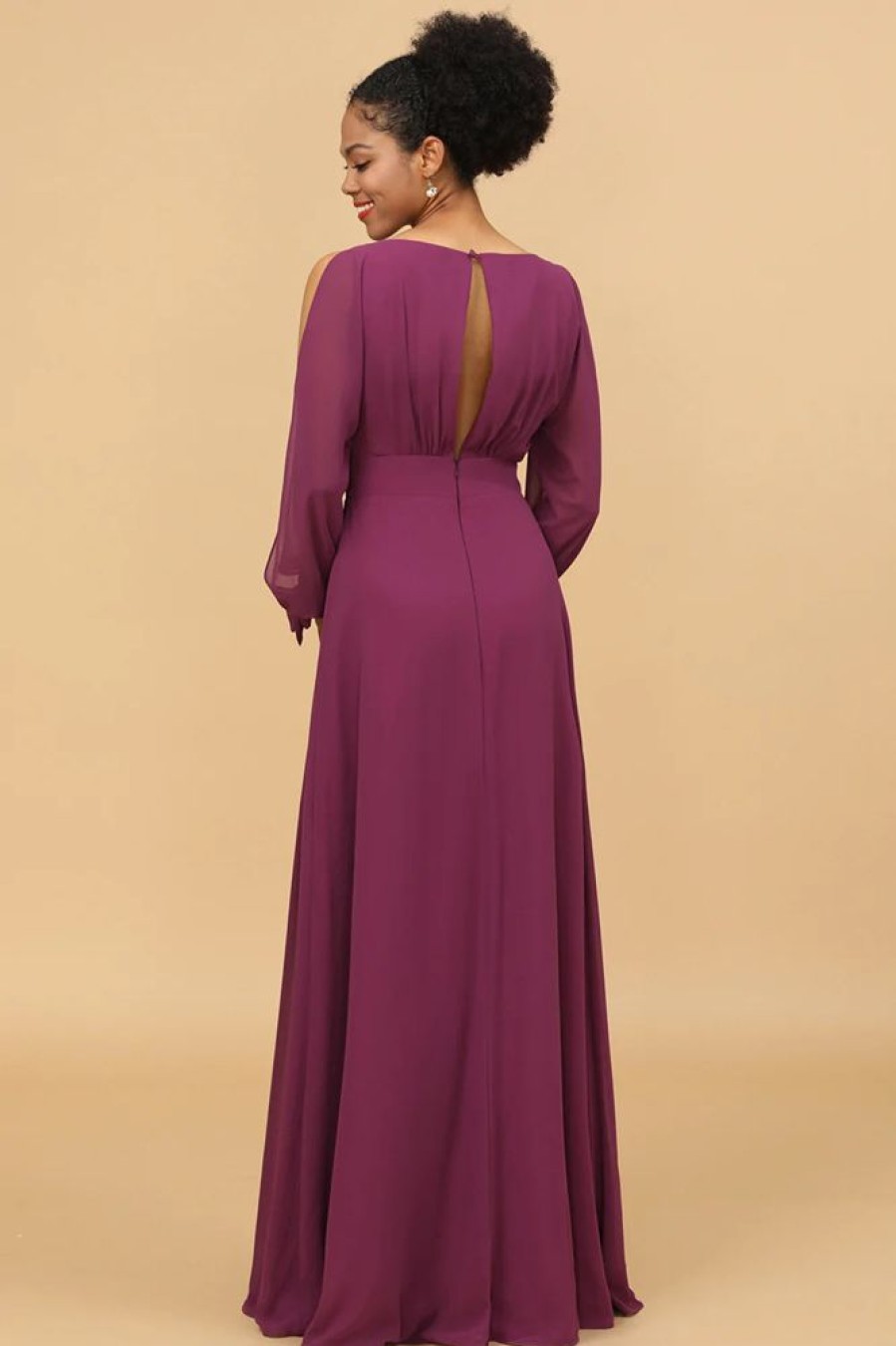 Homrain Long Sleeves Cold Shoulder Bridesmaid Dress | Boho Bridesmaid Dresses