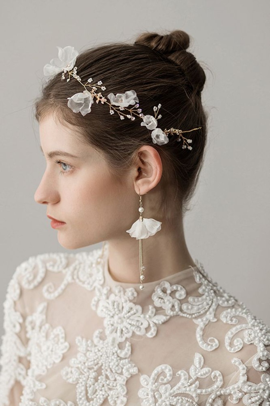 Homrain Beaded Flower Bridal Headband Earrings | Bridal Accessories