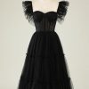 Homrain Corset Ruffled Tulle Homecoming Prom Dress | Black Prom Dresses