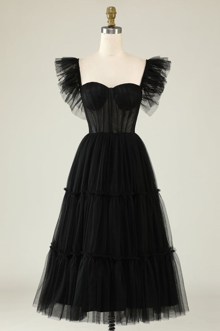 Homrain Corset Ruffled Tulle Homecoming Prom Dress | Black Prom Dresses