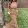 Homrain Spaghetti Straps Sequins Mermaid Prom Dress | Gold Prom Dresses