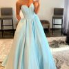 Homrain A-Line Sweetheart Strapless Long Prom Dress | Blue Prom Dresses