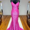 Homrain Mermaid Backless Sequined Prom Dress | Hot Pink Prom Dresses