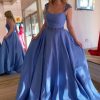 Homrain A-Line Cap Sleeves Long Prom Dress With Beading | Blue Prom Dresses