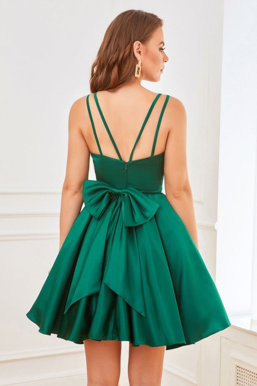 Homrain Satin Short Prom Dress | Green Hoco Dresses