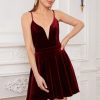 Homrain Spaghetti Straps Mini Velvet Dress | Red Hoco Dresses