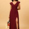 Homrain Chiffon Burgundy Bridesmaid Dress With Slit | Bridesmaid Dresses