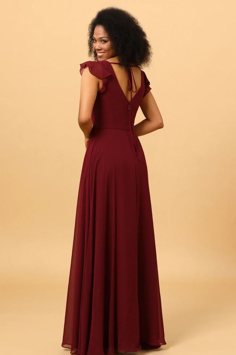 Homrain Chiffon Burgundy Bridesmaid Dress With Slit | Bridesmaid Dresses