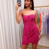 Homrain Lace Corset Strapless Tight Short Homecoming Dress | Pink Hoco Dresses