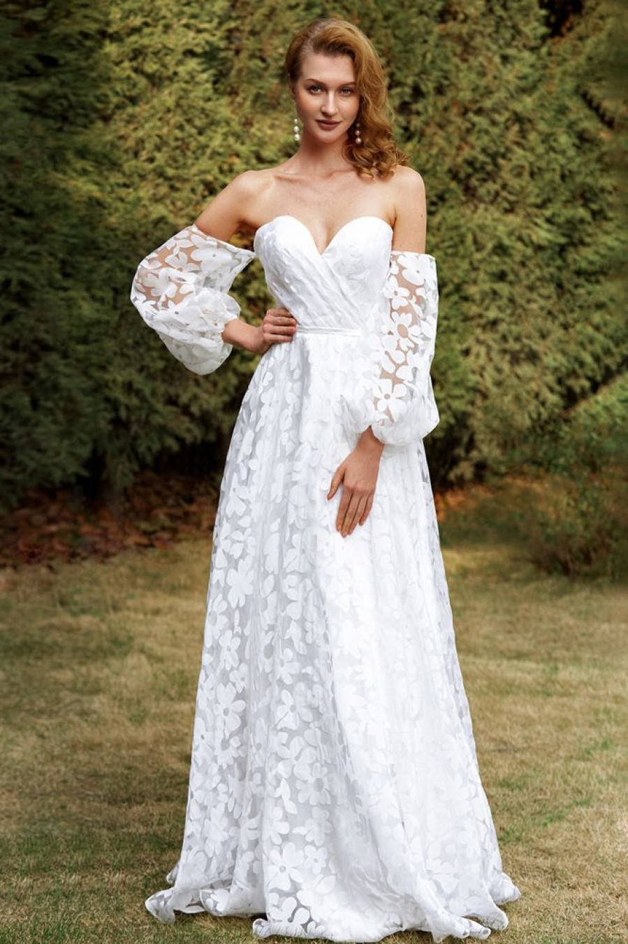 Homrain Organza Off Shoulder Wedding Dress | Lace Wedding Dresses