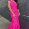 Homrain One Shoulder Mermaid Long Prom Dress | Hot Pink Prom Dresses