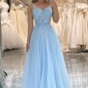 Homrain A Line Tulle Long Corset Prom Dress | Blue Prom Dresses