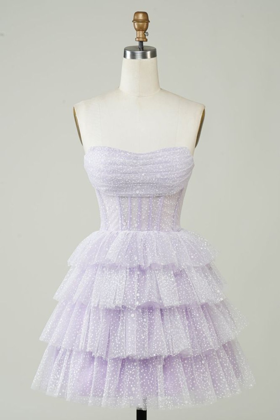 Homrain Sparkly Corset Tiered Cute Homecoing Dress | Purple Hoco Dresses