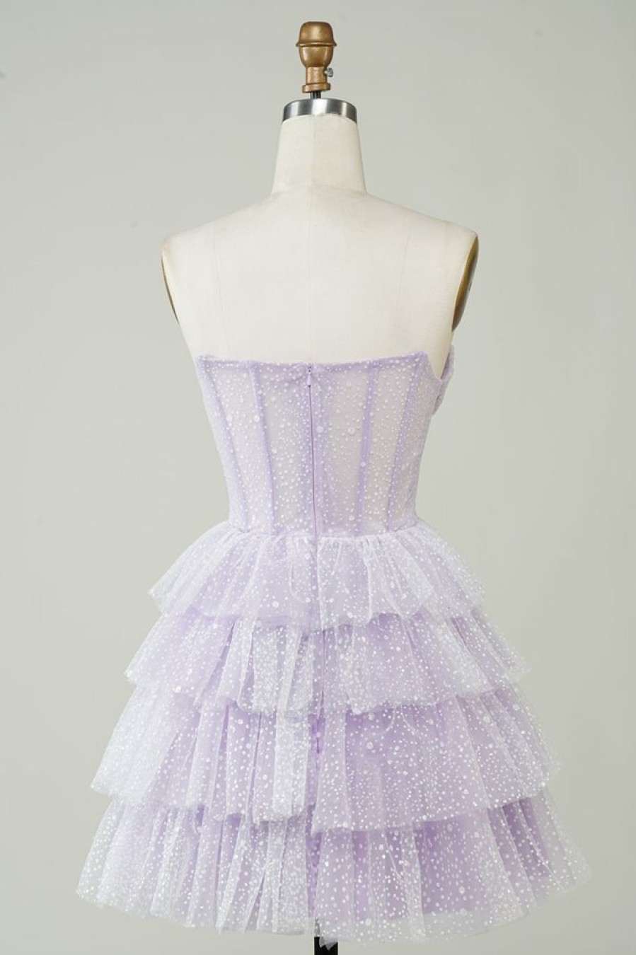 Homrain Sparkly Corset Tiered Cute Homecoing Dress | Purple Hoco Dresses