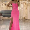 Homrain Glitter Mermaid Long Prom Dress With Slit | Hot Pink Prom Dresses