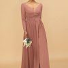 Homrain V-Neck Long Sleeves Bridesmaid Dress | Bridesmaid Dresses 2024