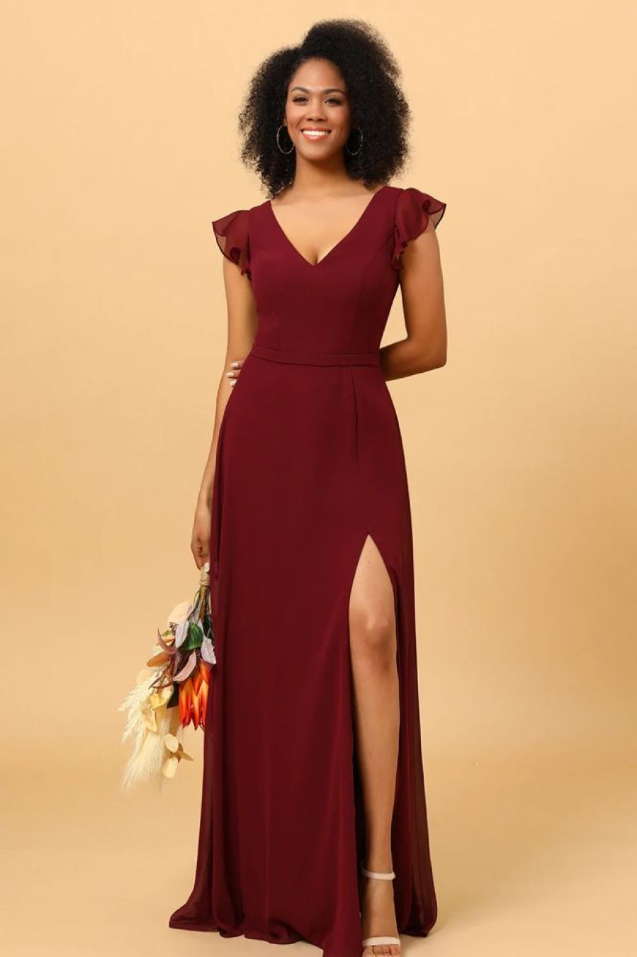 Homrain Chiffon Burgundy Bridesmaid Dress With Slit | Bridesmaid Dresses 2024