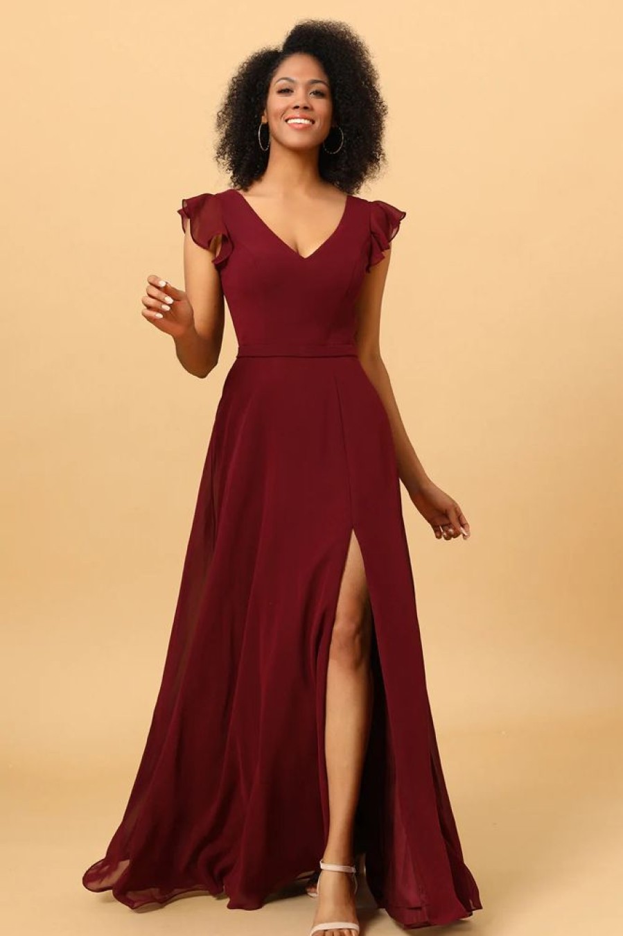 Homrain Chiffon Burgundy Bridesmaid Dress With Slit | Bridesmaid Dresses 2024