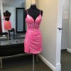 Homrain Sparkly Open Back Corset Tight Short Sequins Homecoming Dress | Hot Pink Hoco Dresses