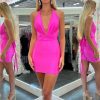 Homrain Simple Convertible Tight Short Homecoming Dress | Hot Pink Hoco Dresses