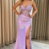 Homrain Sparkly Mermaid Backless Long Corset Prom Dress With Slit | Purple Prom Dresses