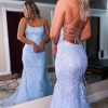 Homrain Lace Mermaid Backless Prom Formal Dress | Blue Prom Dresses