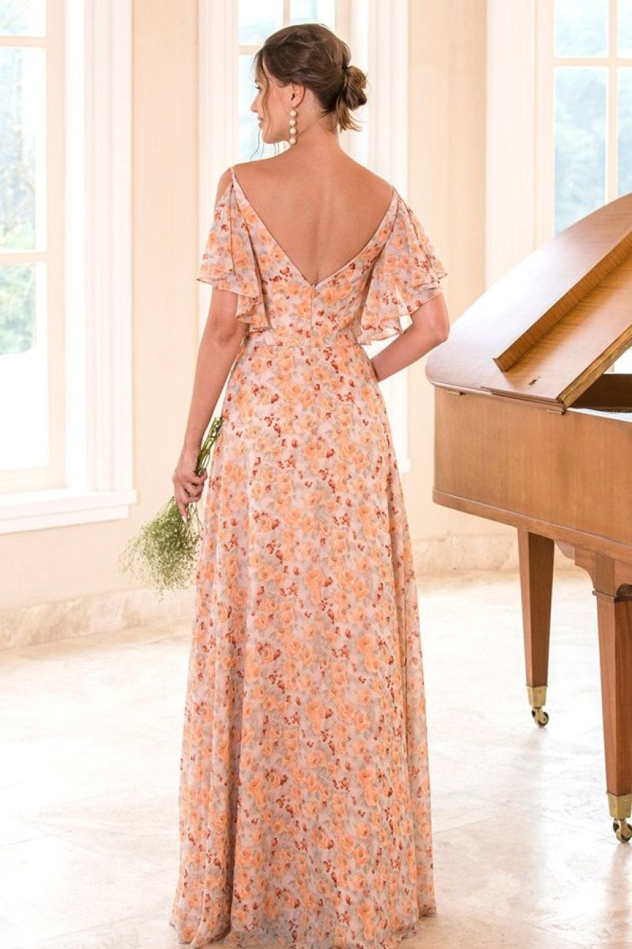 Homrain Floral Print Orange Bridesmaid Dress | Wedding Guest Dresses