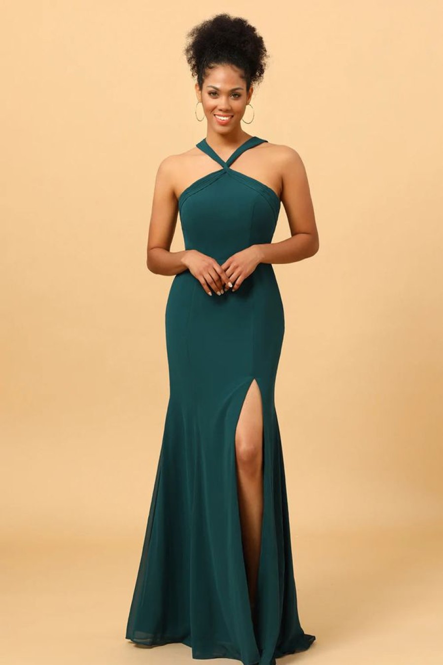 Homrain Green Mermaid Chiffon Bridesmaid Dress With Slit | Bridesmaid Dress Under 100