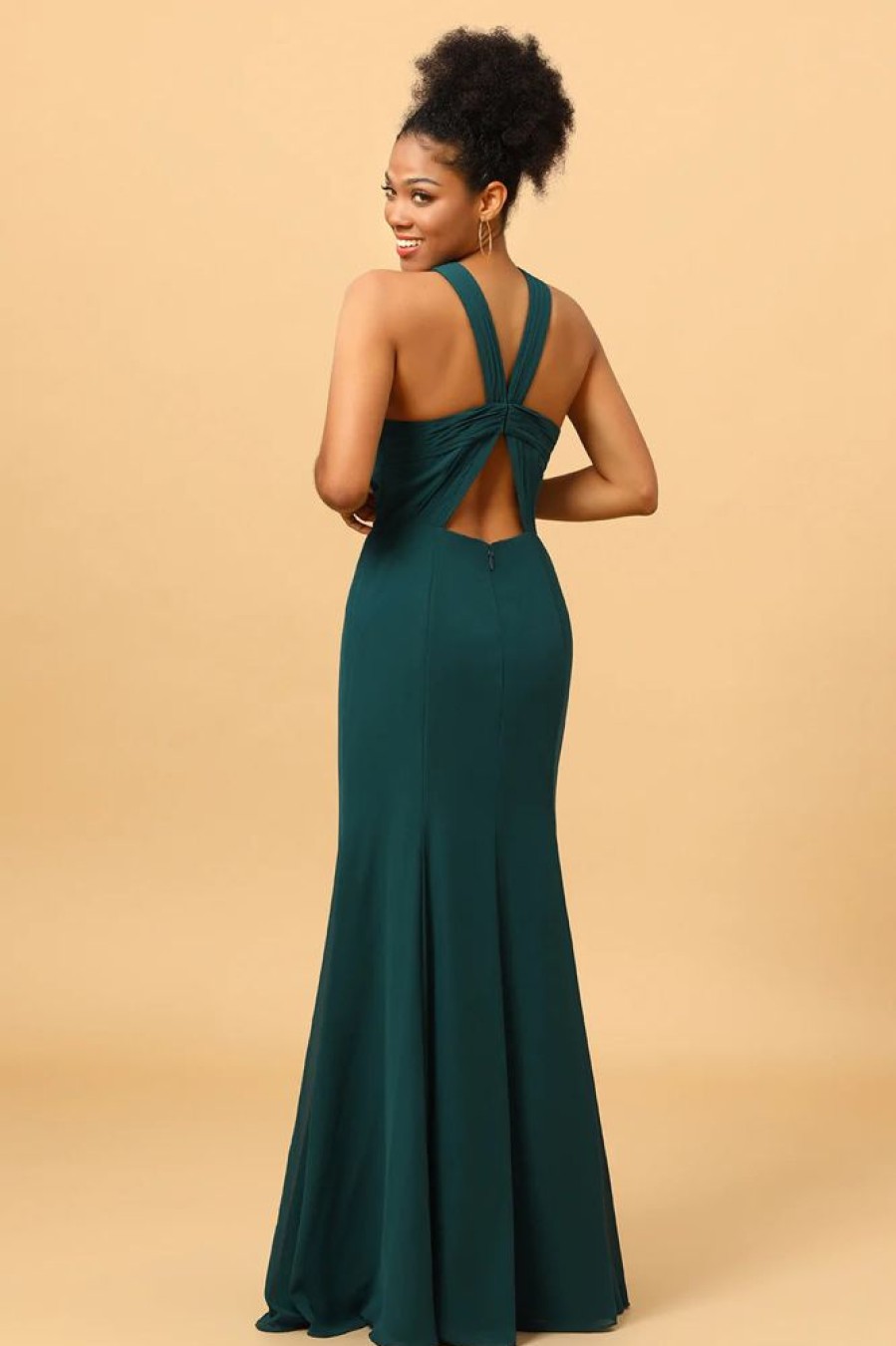 Homrain Green Mermaid Chiffon Bridesmaid Dress With Slit | Bridesmaid Dress Under 100