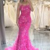 Homrain Mermaid Long Prom Dress With Appliques | Hot Pink Prom Dresses