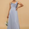 Homrain A Line Asymmetrical Neck Satin Long Bridesmaid Dress | Bridesmaid Dress Under 100