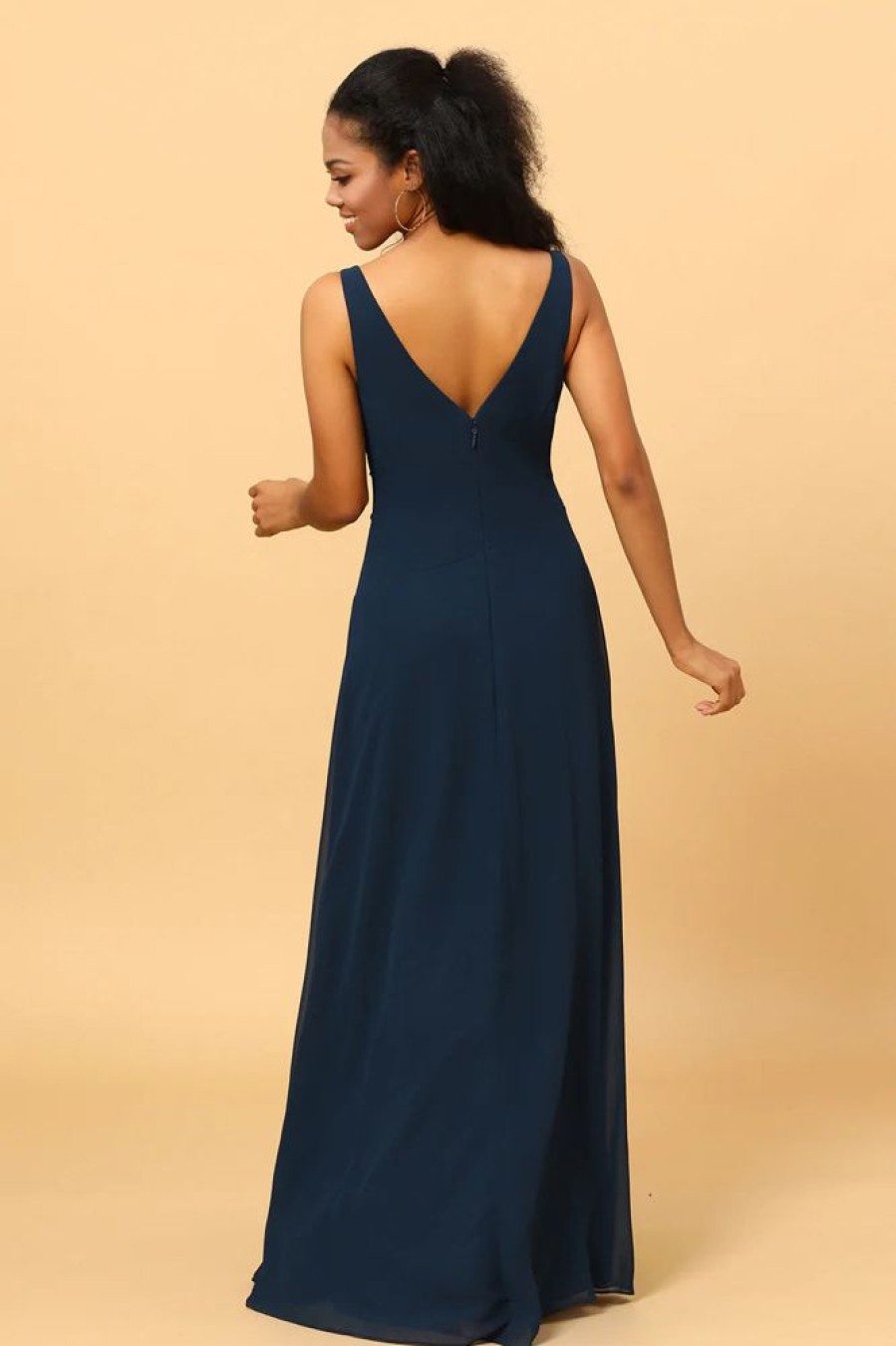 Homrain V-Neck Chiffon Bridesmaid Dress With Ruffles | Boho Bridesmaid Dresses