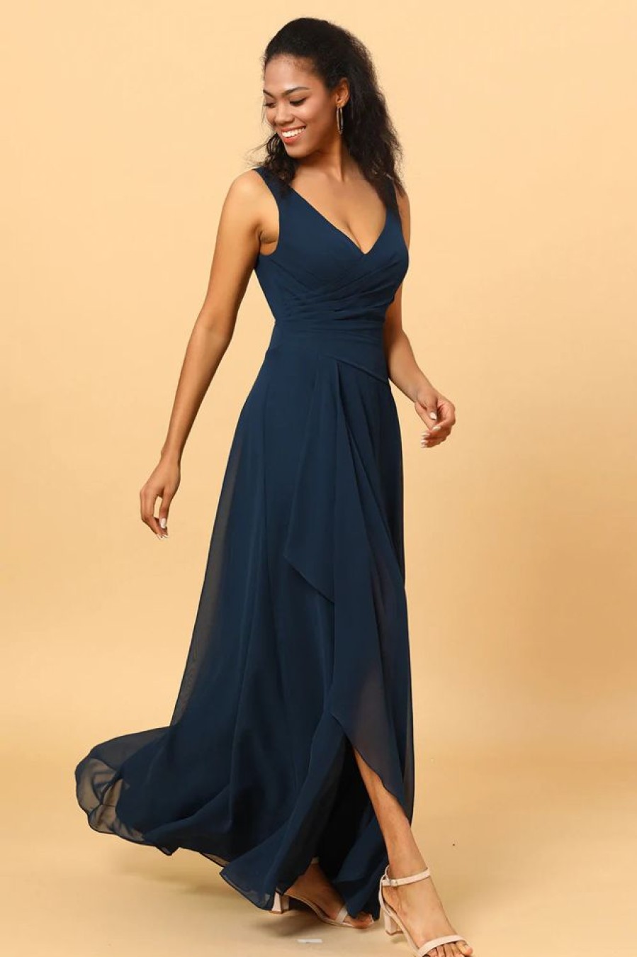 Homrain V-Neck Chiffon Bridesmaid Dress With Ruffles | Boho Bridesmaid Dresses