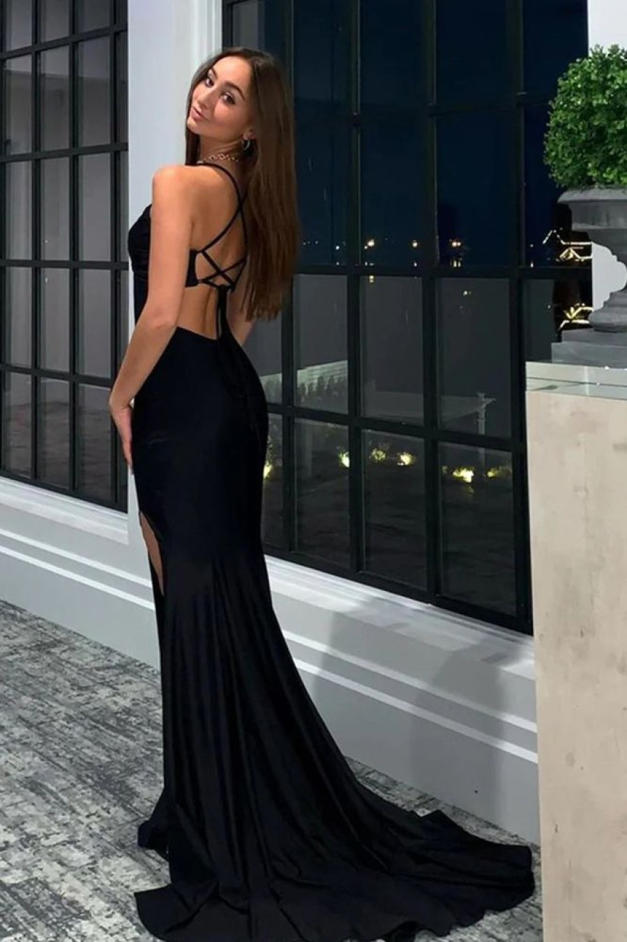 Homrain Mermaid Halter Long Prom Dress With Slit | Black Prom Dresses