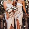 Homrain Satin One Shoulder High Low Bridesmaid Dress | Wedding Guest Dresses