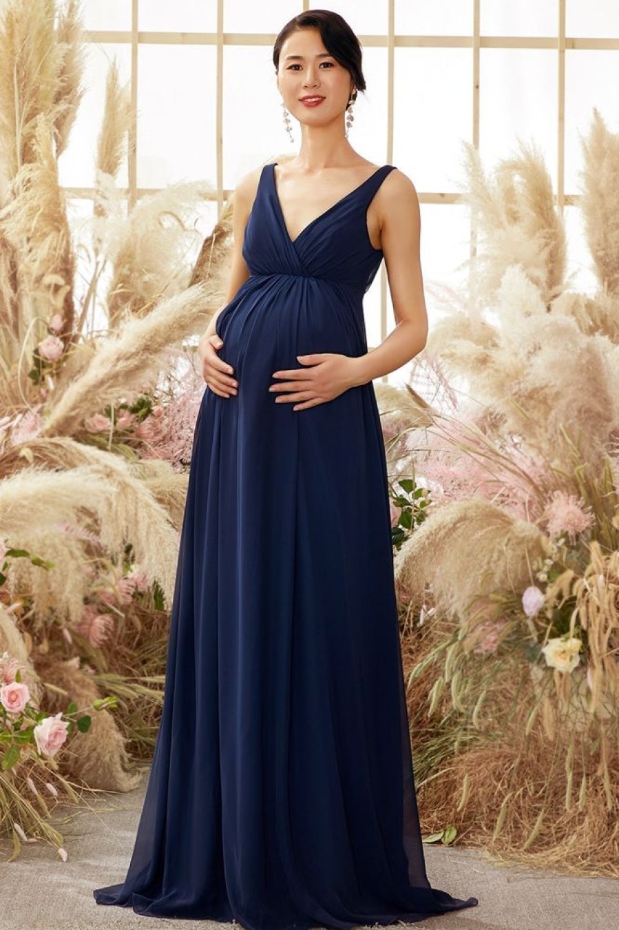 Homrain V Neck Long Maternity Bridesmaid Dress | Bridesmaid Dresses