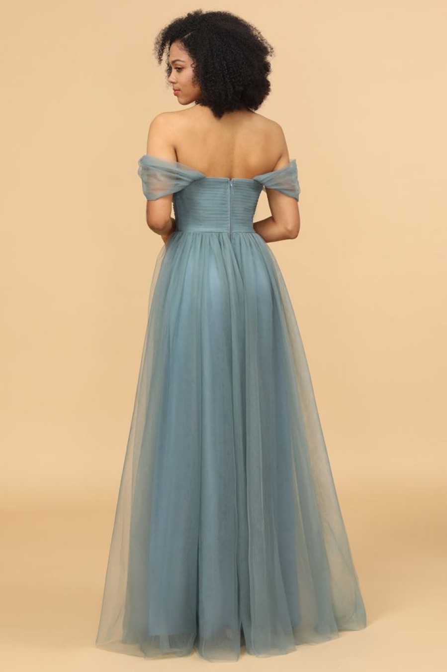 Homrain Off The Shoulder Tulle Bridesmaid Dress With Ruffles | Bridesmaid Dress Under 100