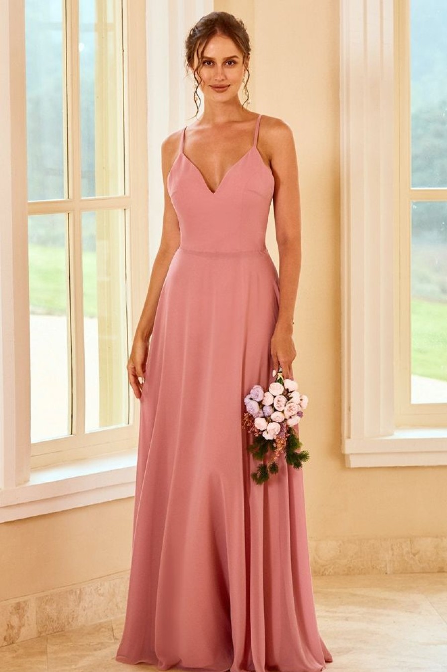 Homrain Blush Long Boho Bridesmaid Dress | Boho Bridesmaid Dresses