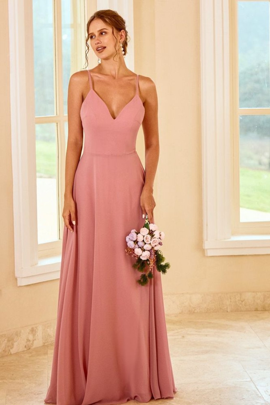 Homrain Blush Long Boho Bridesmaid Dress | Boho Bridesmaid Dresses