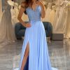 Homrain A Line Backless Long Prom Dress With Embroidery | Purple Prom Dresses