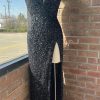 Homrain Sparkly Sequins Lace-Up Back Long Prom Dress With Slit | Black Prom Dresses