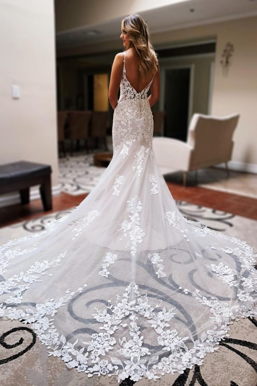 Homrain Backless Lace Mermaid Long Wedding Dress | Mermaid Wedding Dresses