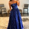 Homrain Sparkly Long Prom Dress With Pockets | Blue Prom Dresses