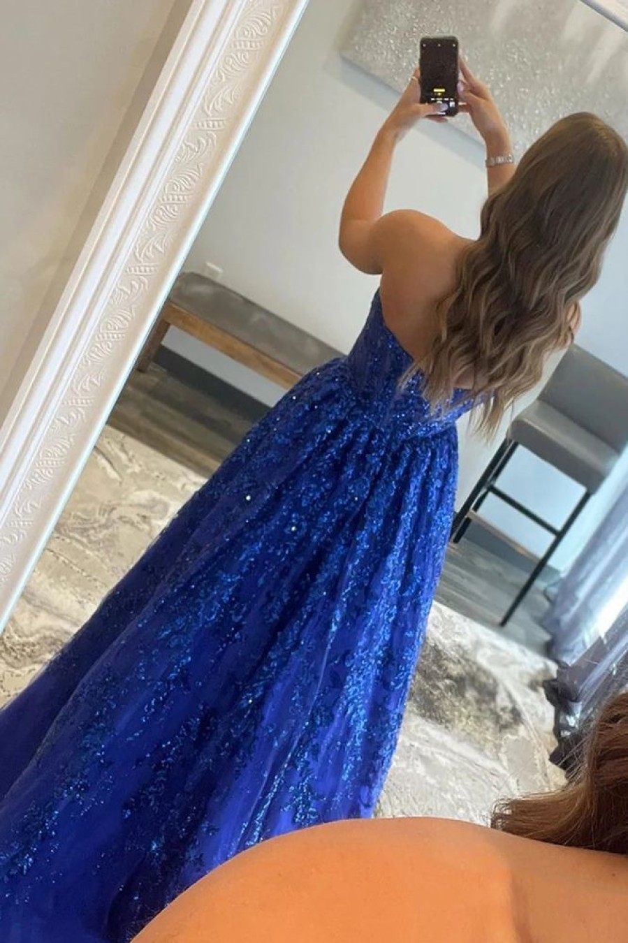 Homrain Sparkly Long Prom Dress With Pockets | Blue Prom Dresses