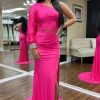 Homrain Two Pieces One Shoulder Mermaid Prom Dress With Slit | Hot Pink Prom Dresses